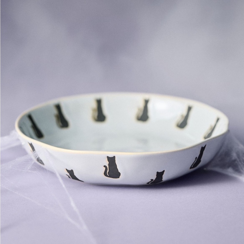 Anthropologie Vida Icon Pasta Bowl - Light Blue Black Cats - Halloween Decor 🐈‍⬛